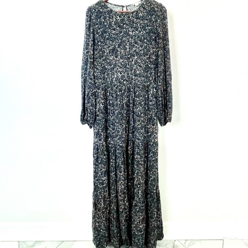 Boden Black and White Floral Tiered Maxi Dress